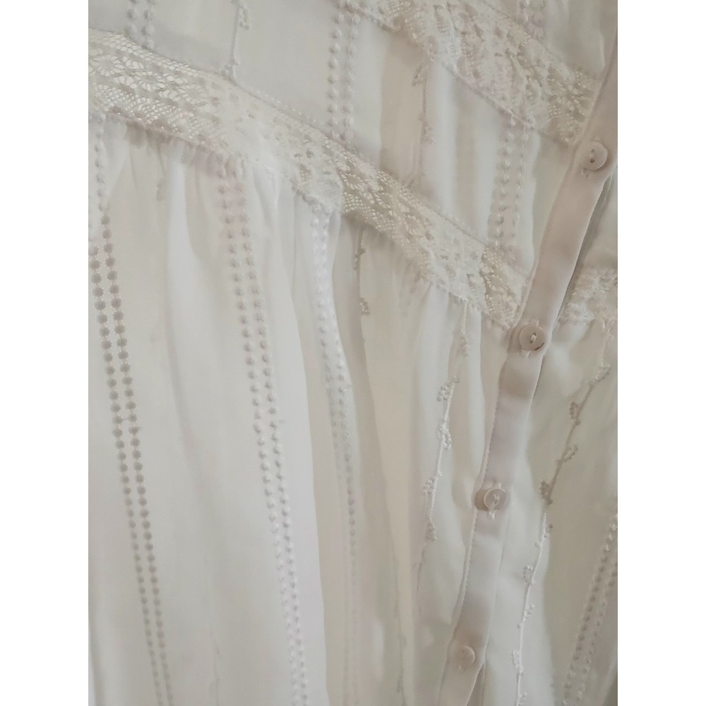 Boho Blouse Size Large Cream Lace Whimsical Fairy Peasant Long Sleeve Festival - Picture 2 of 4